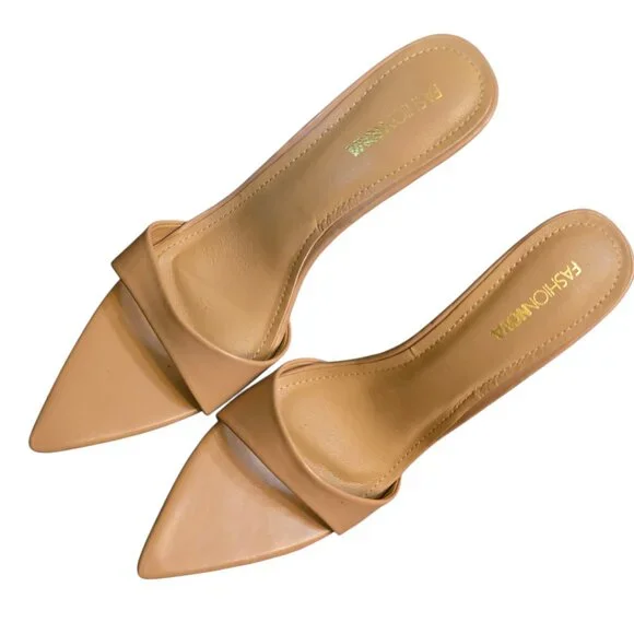 FASHION NOVA Nude Pointed Toe Mule Stiletto Heels sz 10 - Picture 2 of 8